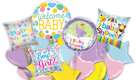 A collection of baby shower party balloons